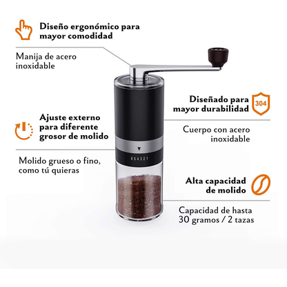 Ingeware® Molino de café manual con 6 ajustes de grosor
