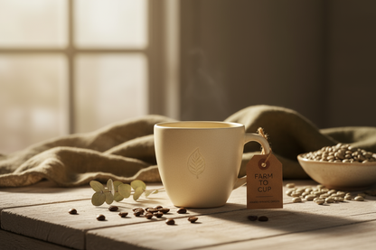 A minimalist coffee cup sourced from award winning farms that evoke a natural feeling.